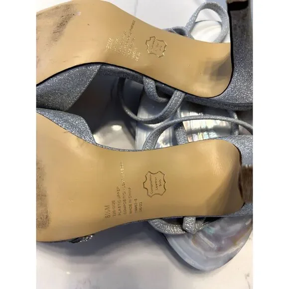 I. Miller Silver Glitter & Rhinestone Strappy Pumps for Formal Occasion Size 8.5 - Picture 9 of 9